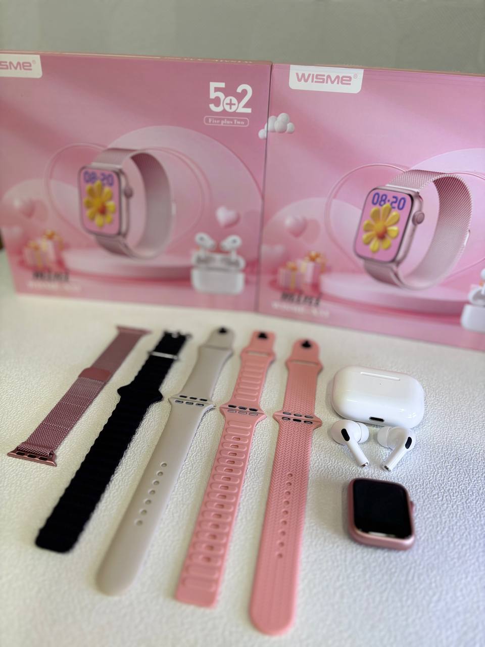 پک هدیه ۷ تکه ساعت هوشمند و ایرپاد WISME X33 Mini (نسخه ۵ بند)