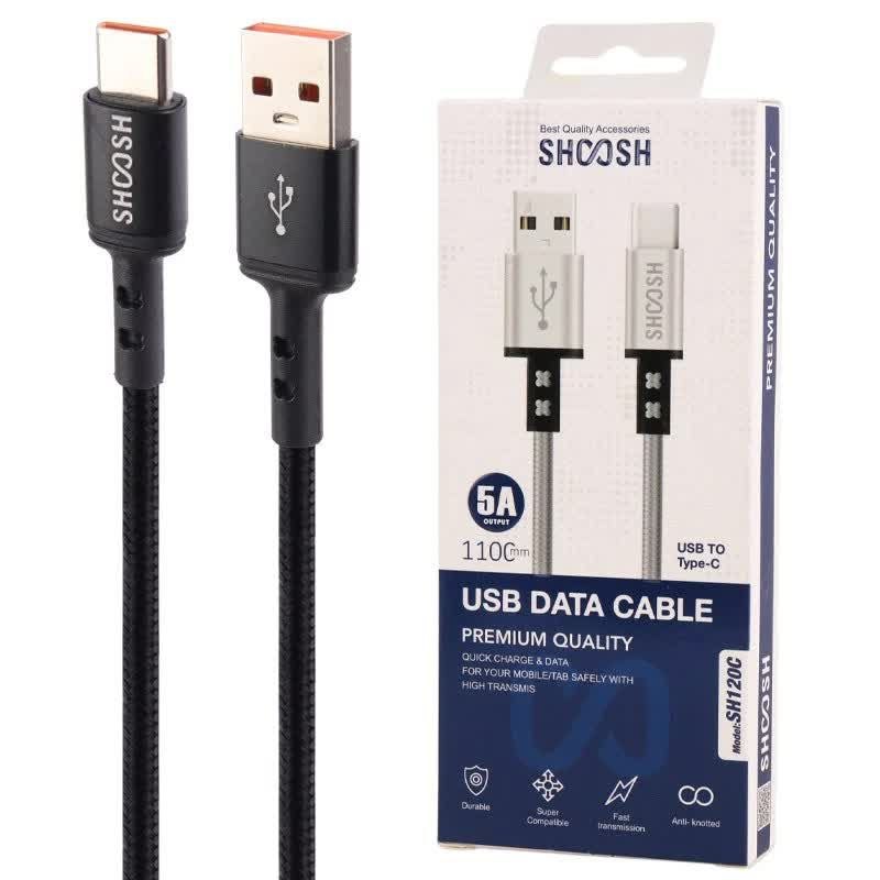 کابل تبدیل USB به Type-C شوش SHOOSH مدل SH120C جریان ۵ آمپر طول ۱.۱ متر