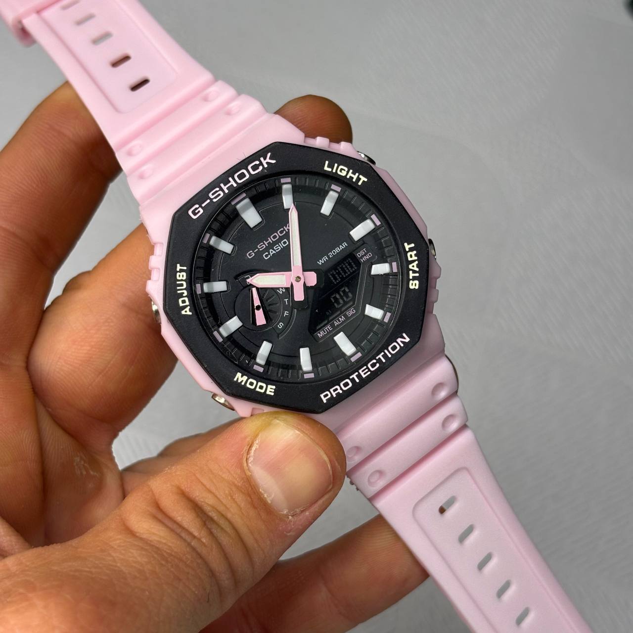 ساعت مچی اسپرت طرح جی‌شوک G-Shock مدل کاسیوک بند صورتی صفحه مشکی