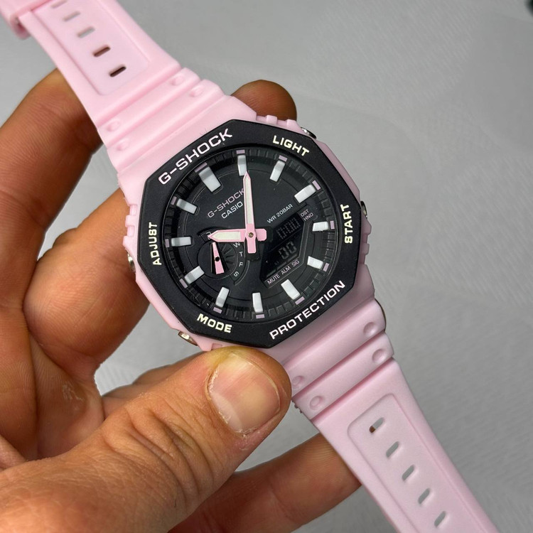 ساعت مچی اسپرت طرح جیشوک G-Shock مدل کاسیوک بند صورتی صفحه مشکی