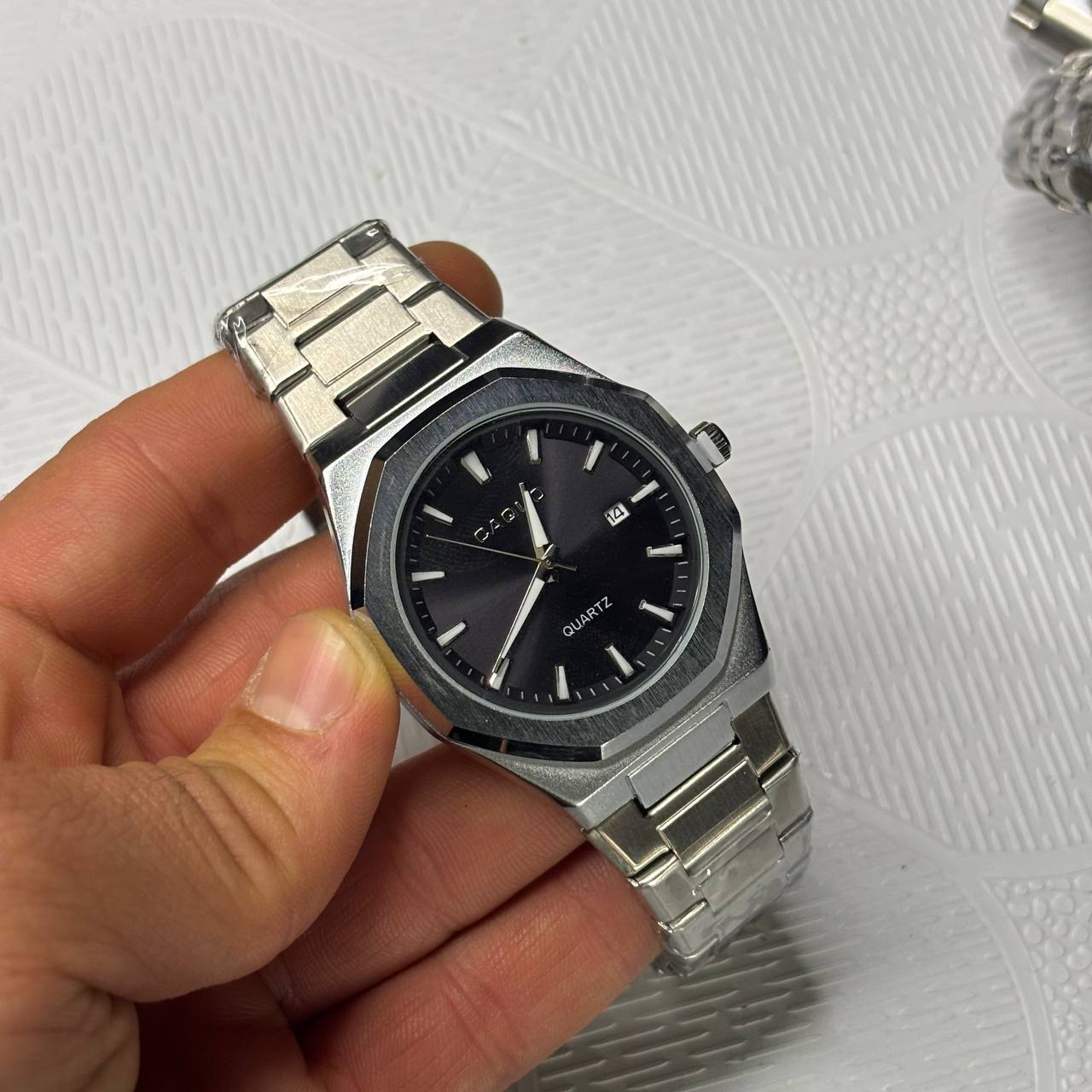 ساعت مچی مردانه کاسیو Casio مدل قاب هشت‌ضلعی صفحه مشکی استیل