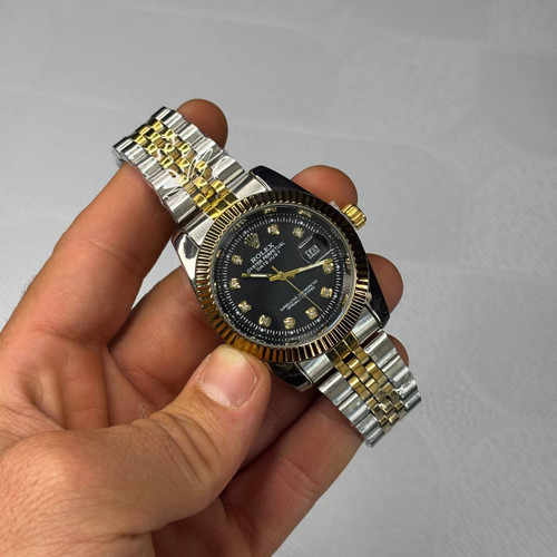 ساعت مچی رولکس Rolex مدل دیتجاست Datejust دو رنگ طلایی نقرهای صفحه مشکی نگیندار