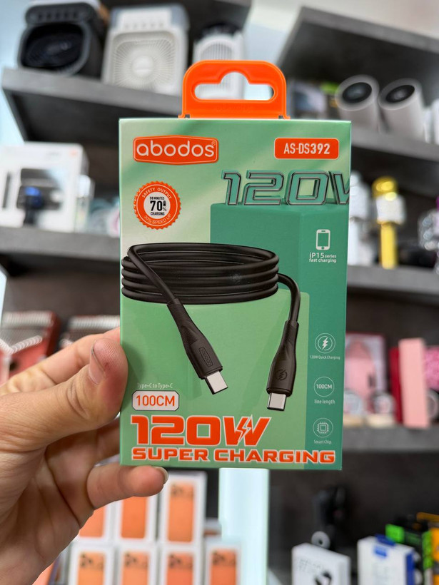 کابل شارژ سریع تایپ سی به تایپ سی ۱۲۰ وات آبودوس مدل AS-DS392