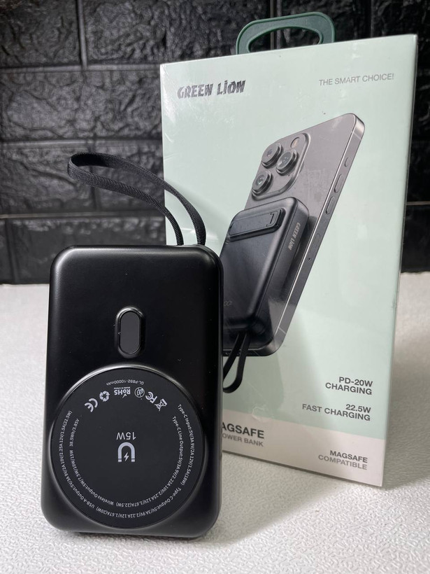 پاوربانک گرین لیون Green Lion DXB MagSafe ظرفیت 10000mAh (با کابل متصل و استند)