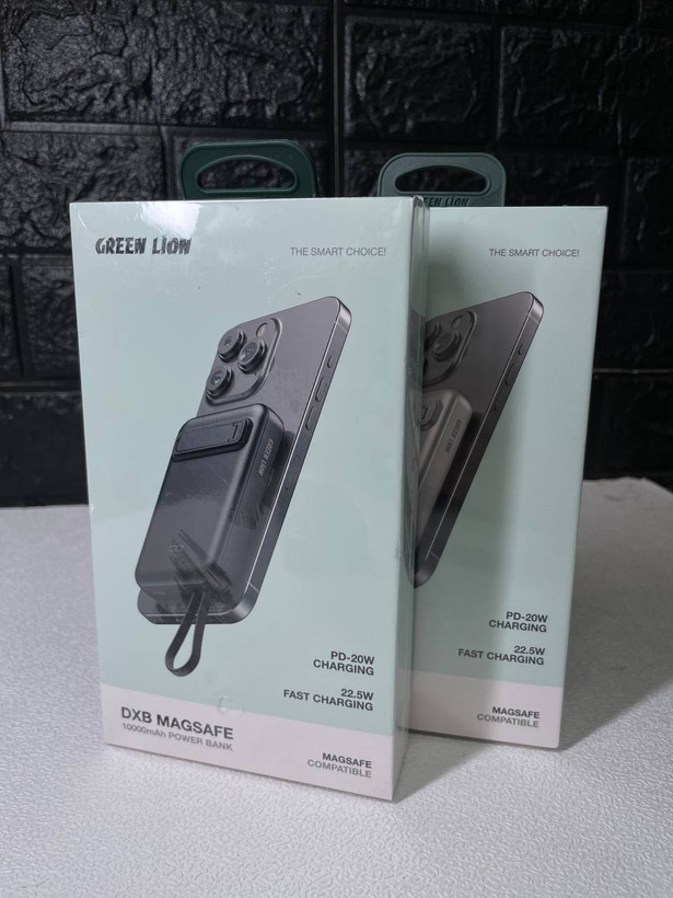 پاوربانک گرین لیون Green Lion DXB MagSafe ظرفیت 10000mAh (با کابل متصل و استند)